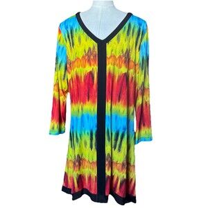 Allison Daley Women's Sz M Multi Color Top Blouse Stretch Long Sleeves Collared